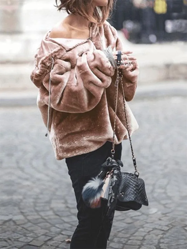 Impressive Solid Color Faux Fur Coat Tops