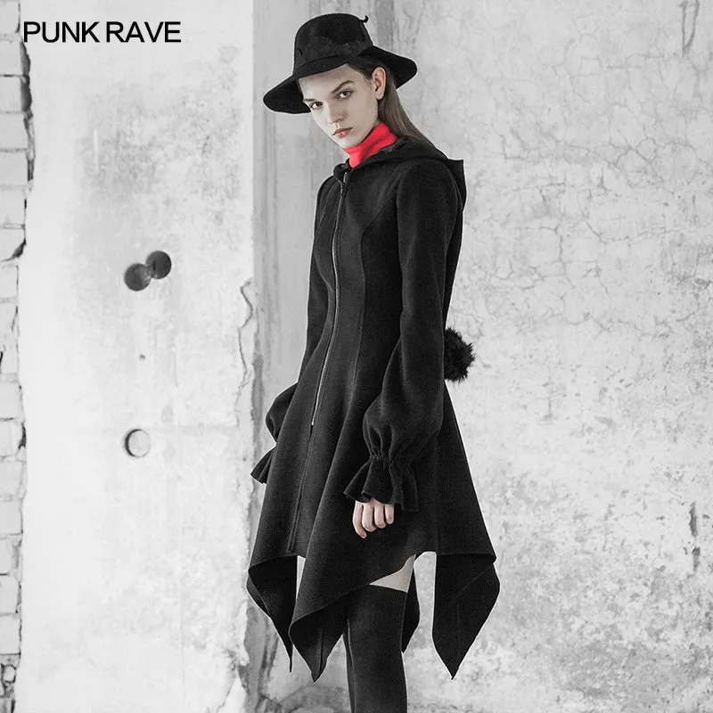 Irregular Hem Woolen Coat with Hat