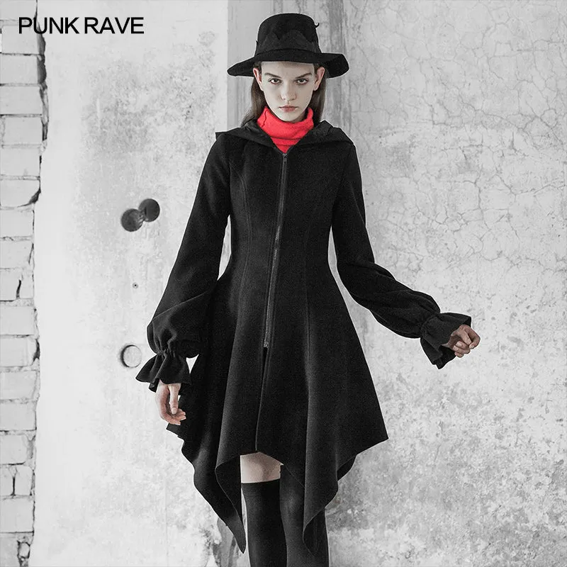 Irregular Hem Woolen Coat with Hat