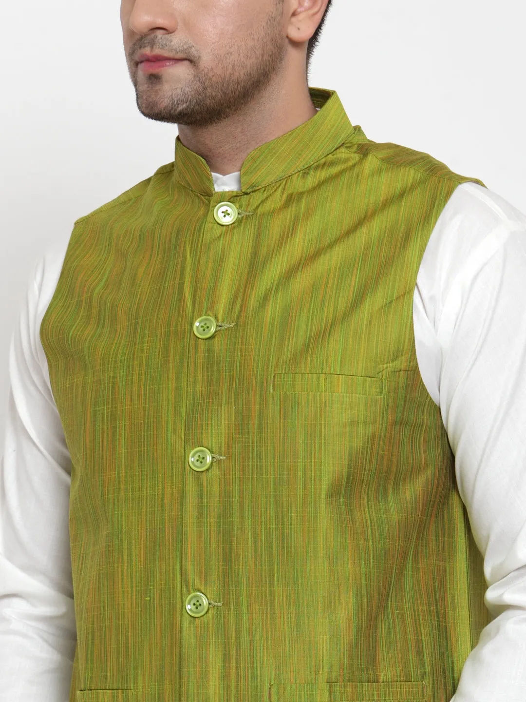 Jashvi Men's Green Woven Design Nehru Jacket