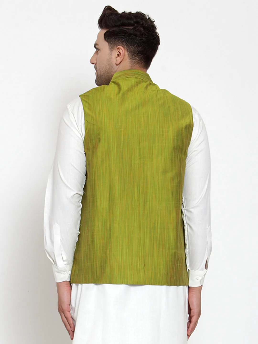 Jashvi Men's Green Woven Design Nehru Jacket