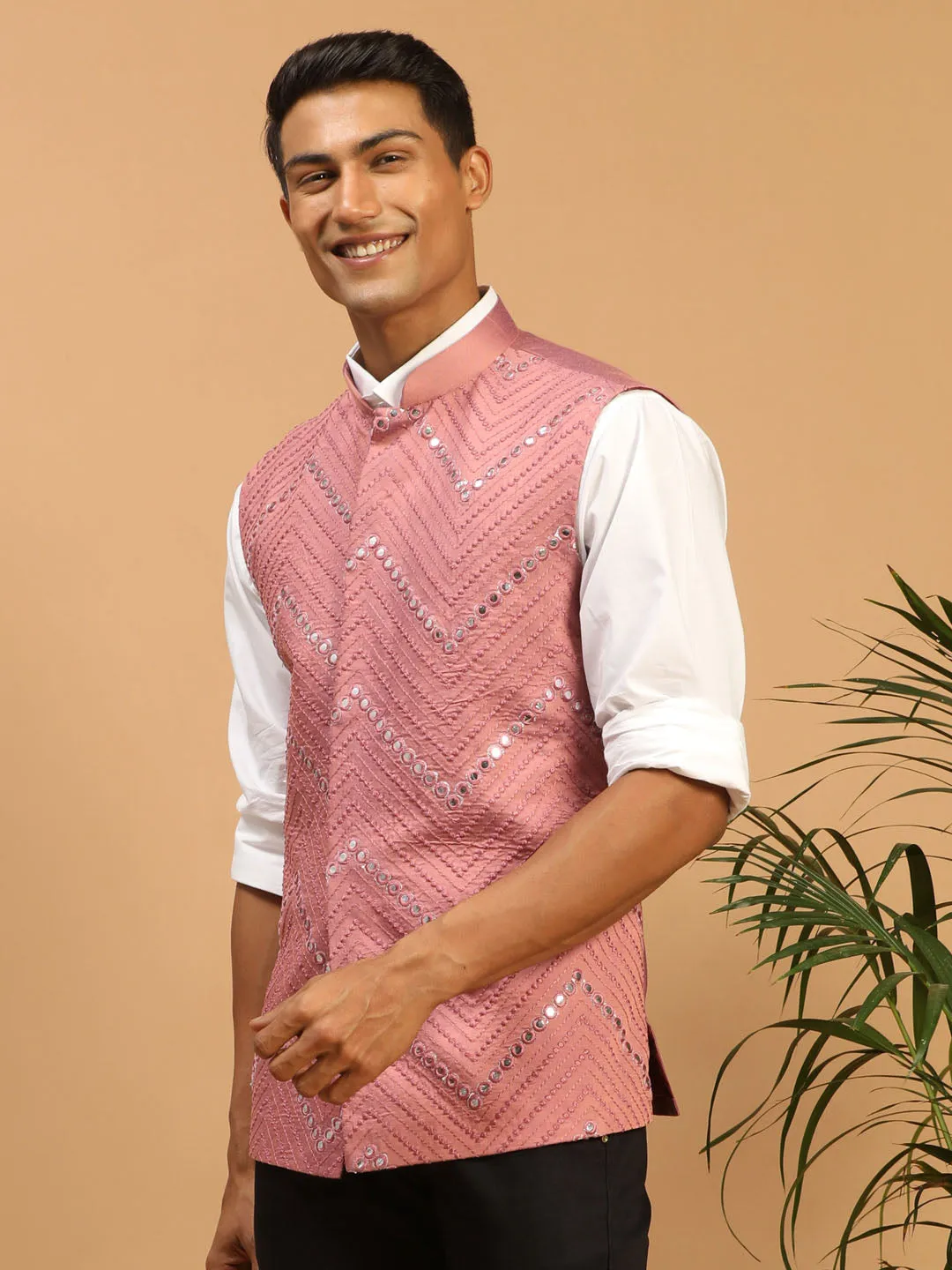 Jashvi Men's Onion Pink Mirror Jacket