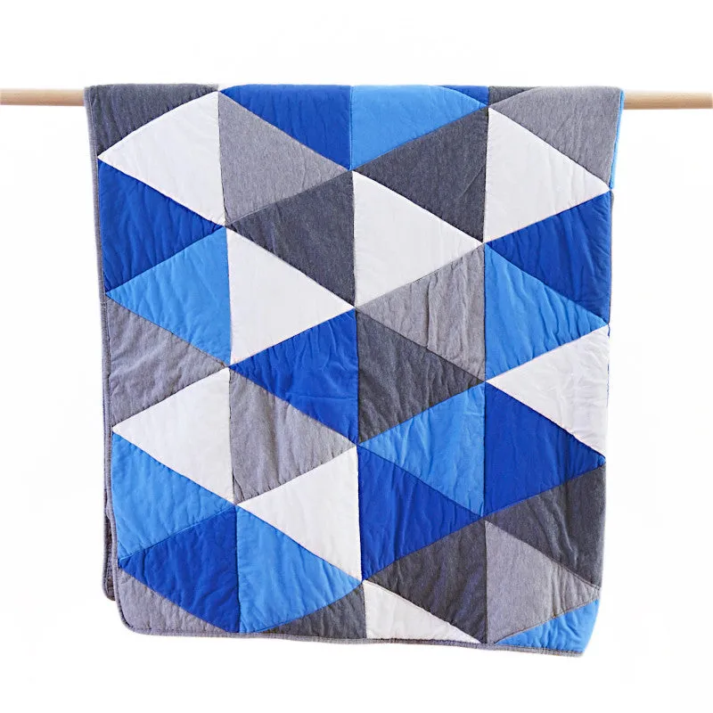 Jersey Leo Blue Multi Soft Cotton Quilted Throw Rug Snuggle Blanket