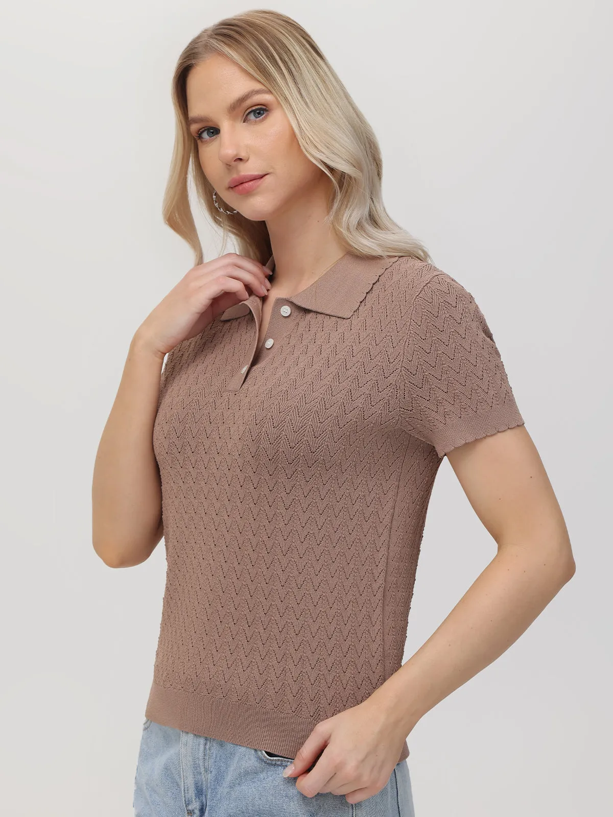 Jolene: Pointelle Polo Sweater