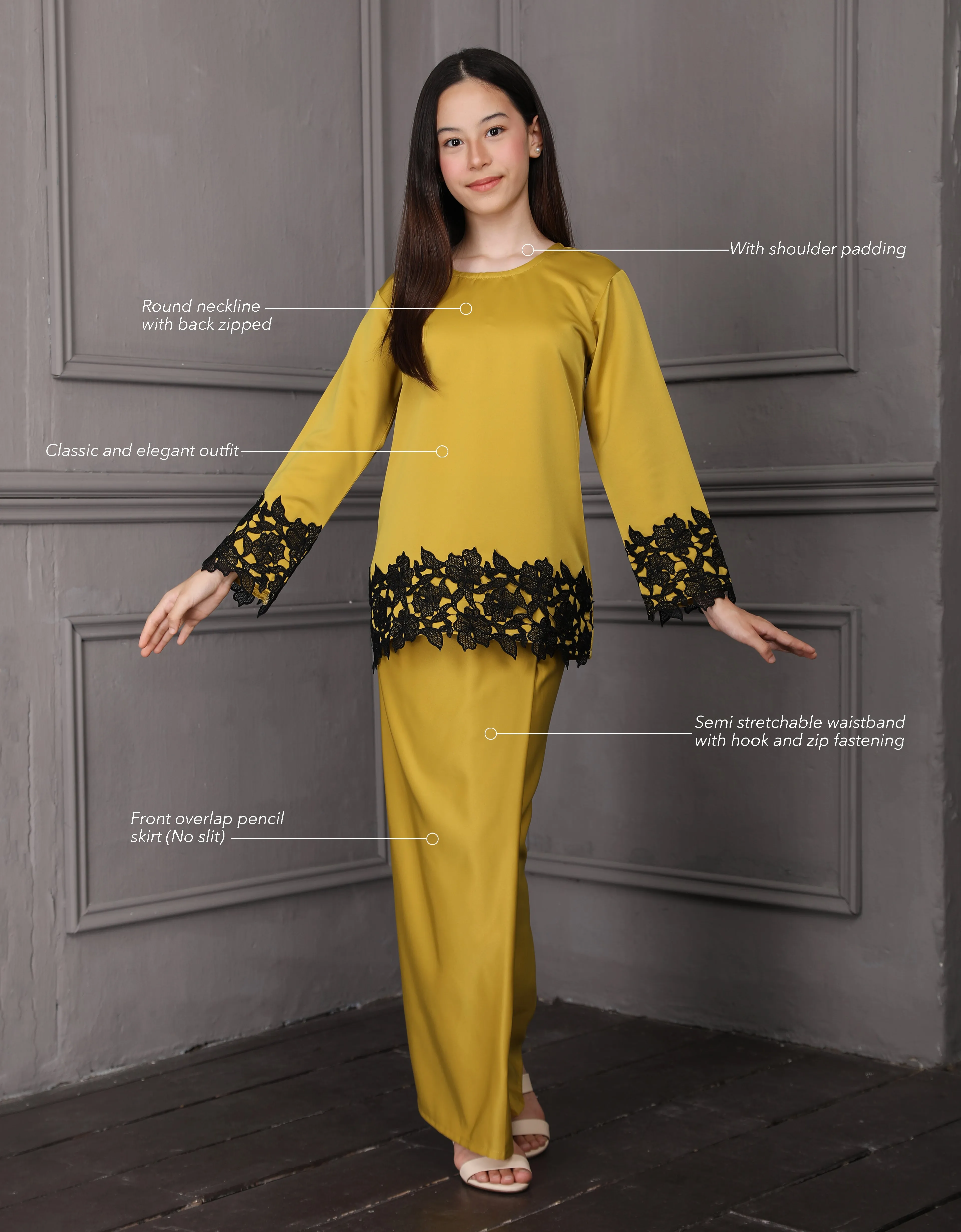 KIDS BAJU KURUNG KEDAH JULYA (MUSTARD)