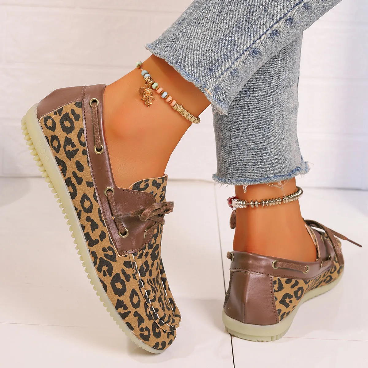 Lace Up Leopard Slip-Ons