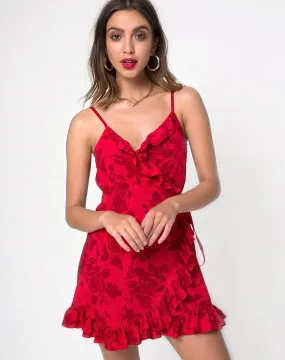 Lasky Slip Dress in Tonal Floral Red