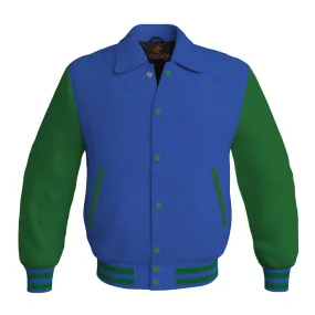 Letterman Varsity Classic Jacket Blue Body and Green Leather Sleeves