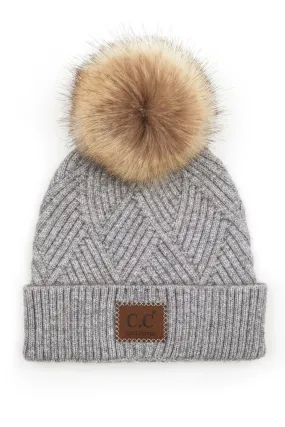 Light Grey Mix CC Criss Cross Suede Patch Beanie