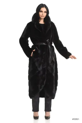 Long mink fur coat with special bottom design