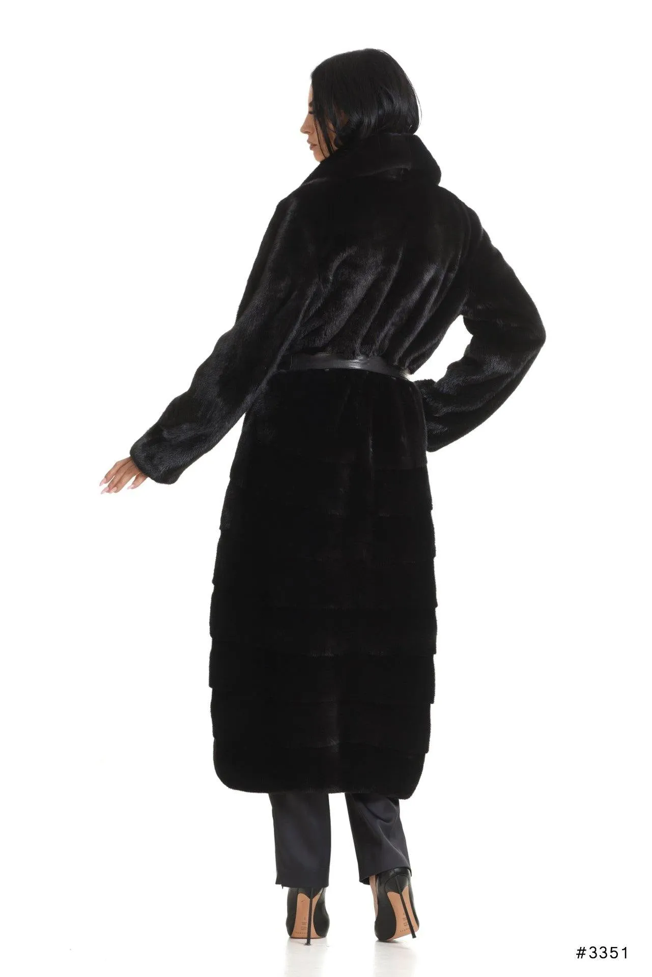 Long mink fur coat with special bottom design