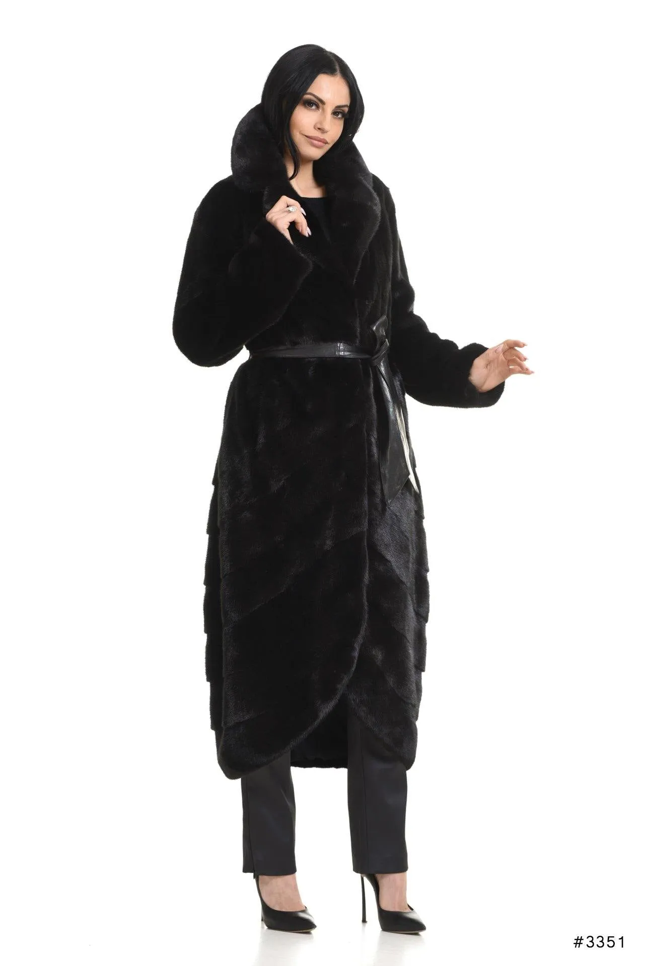 Long mink fur coat with special bottom design