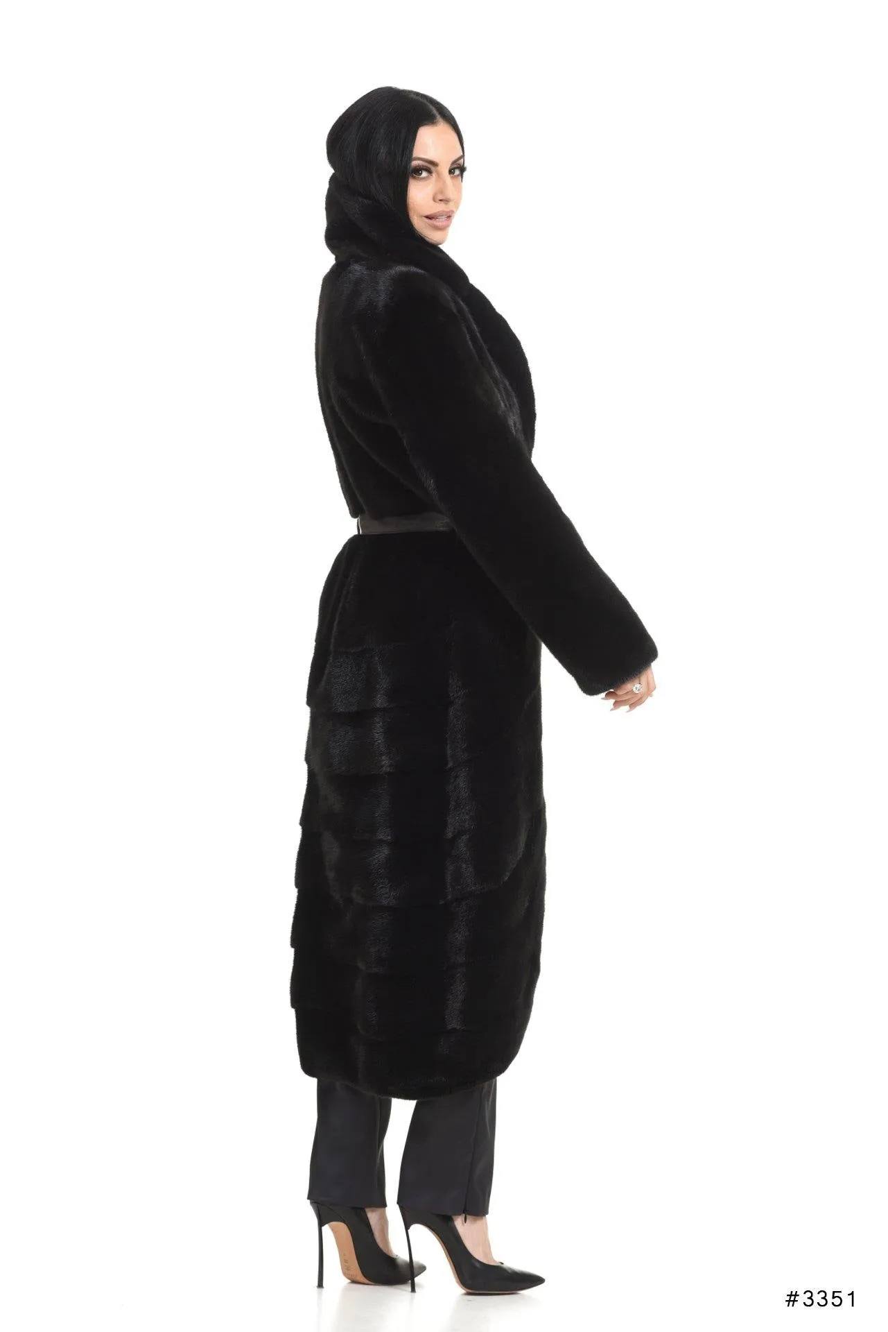 Long mink fur coat with special bottom design