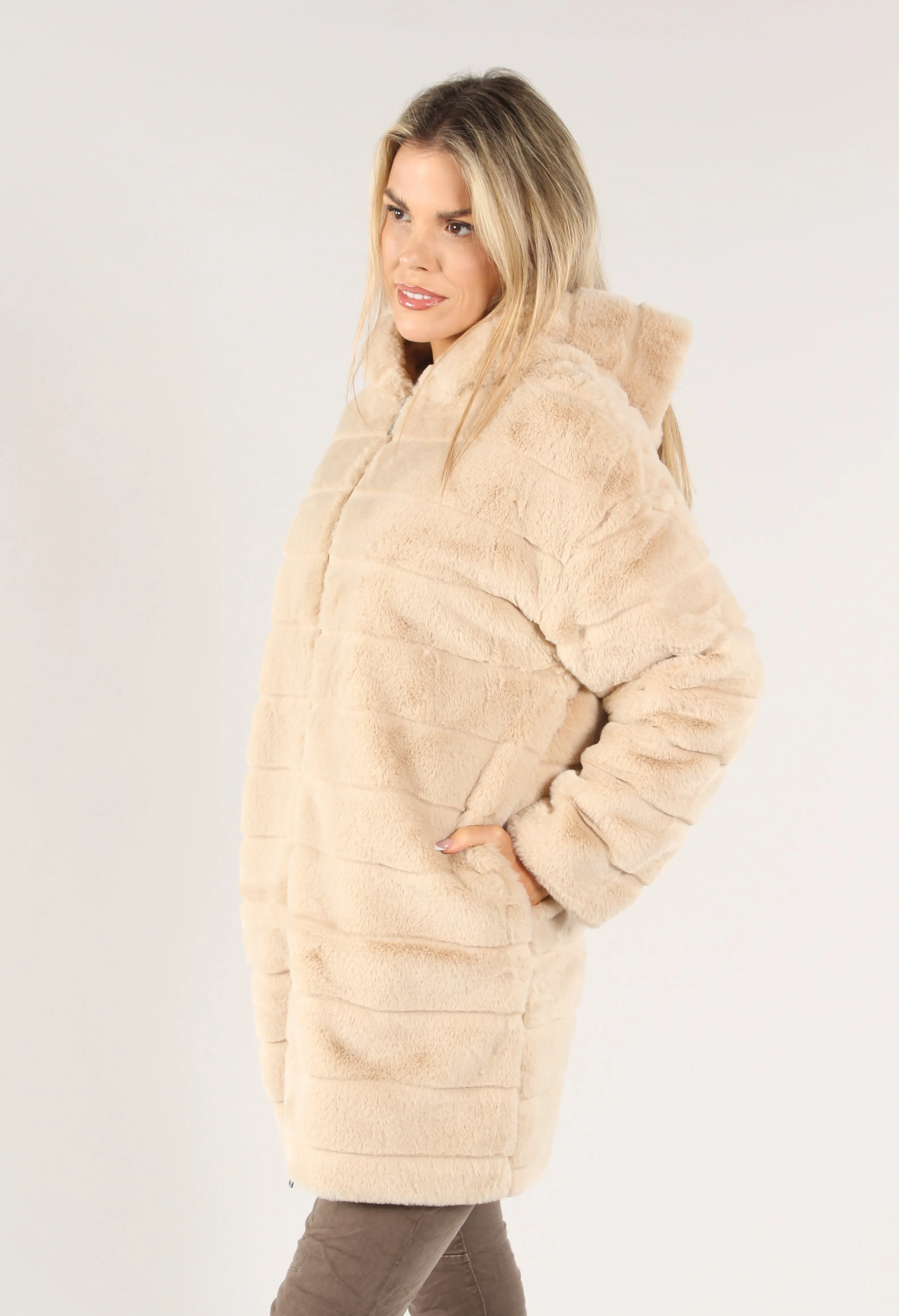 Longline Hooded Faux Fur Coat