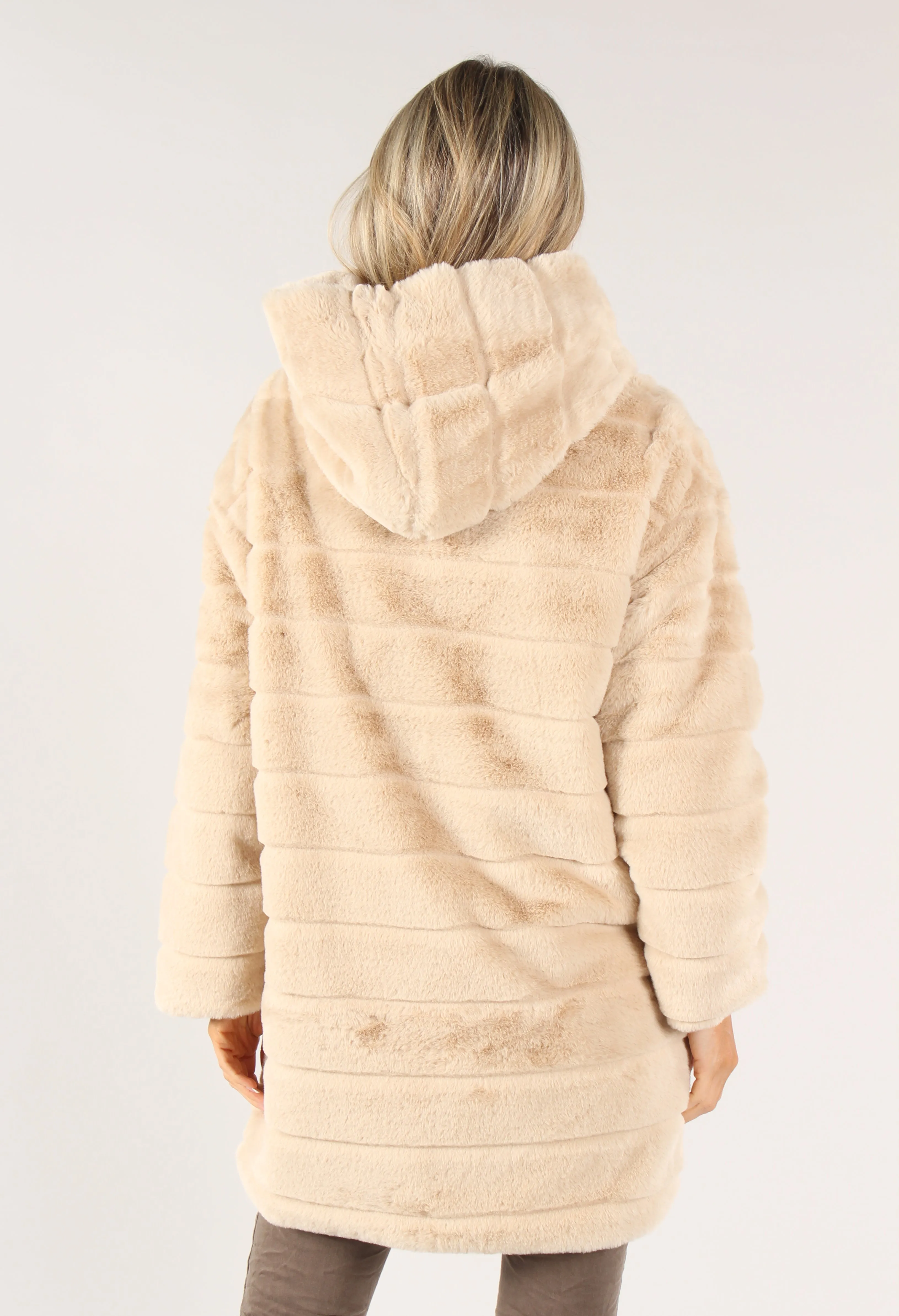 Longline Hooded Faux Fur Coat