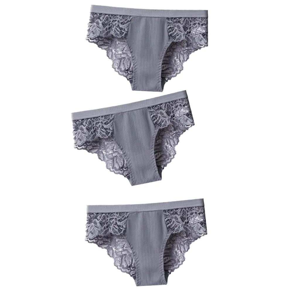 Lot de 3 Culottes féminines en coton à dentelle