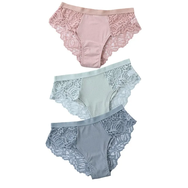 Lot de 3 Culottes féminines en coton à dentelle