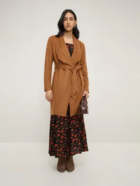 LOV Tan Faux-Suede Coat with Belt