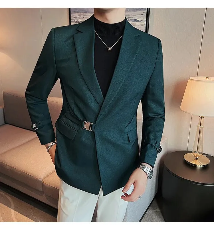 Luxury British Style Men's High-Quality Business Tuxedo Jacket - Slim Fit Buckle Suit Coat for Men