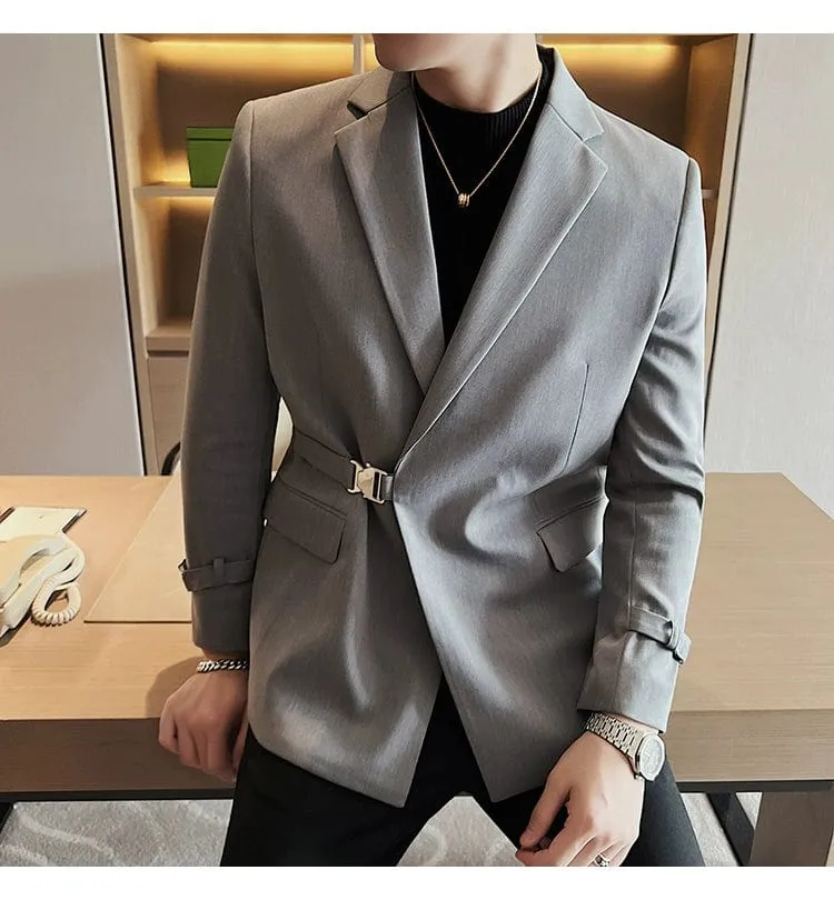 Luxury British Style Men's High-Quality Business Tuxedo Jacket - Slim Fit Buckle Suit Coat for Men