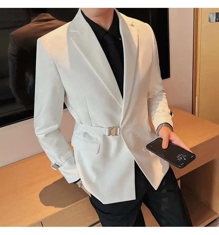 Luxury British Style Men's High-Quality Business Tuxedo Jacket - Slim Fit Buckle Suit Coat for Men