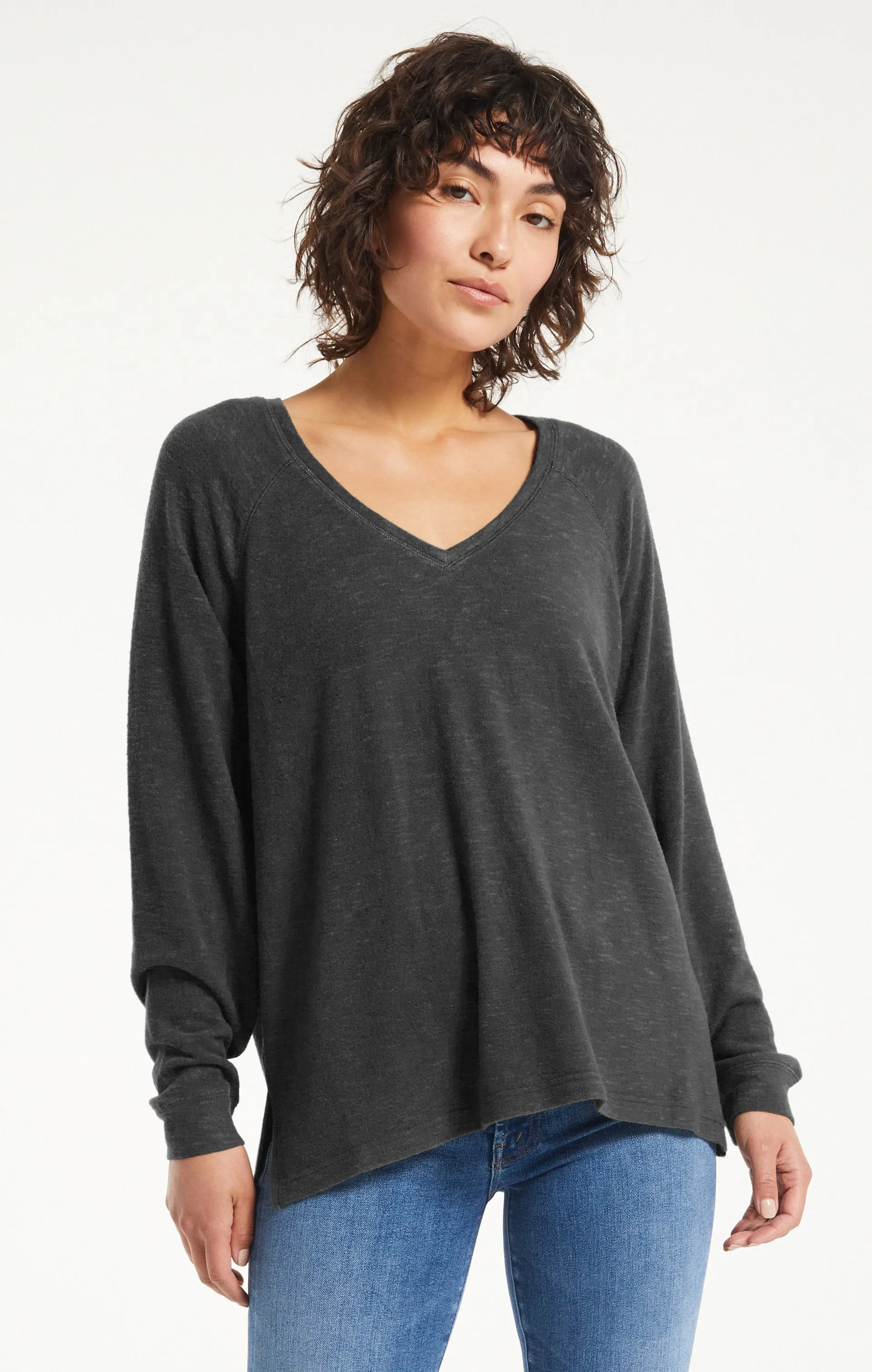 Lyndell Brushed Slub Knit Sweater Top | Charcoal, Sandstone, Dusty Olive