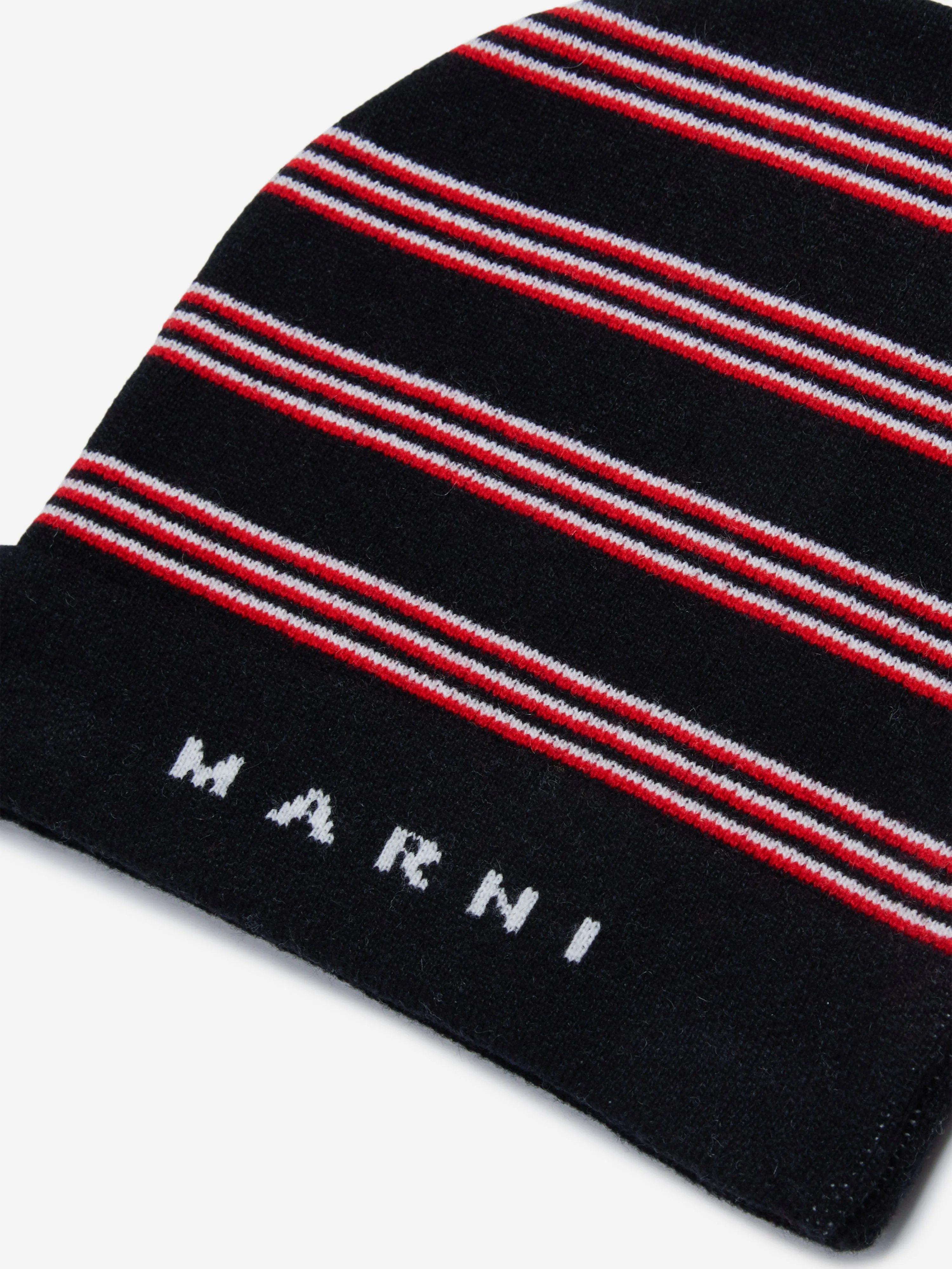 MARNI Kids Striped Beanie Hat in Black