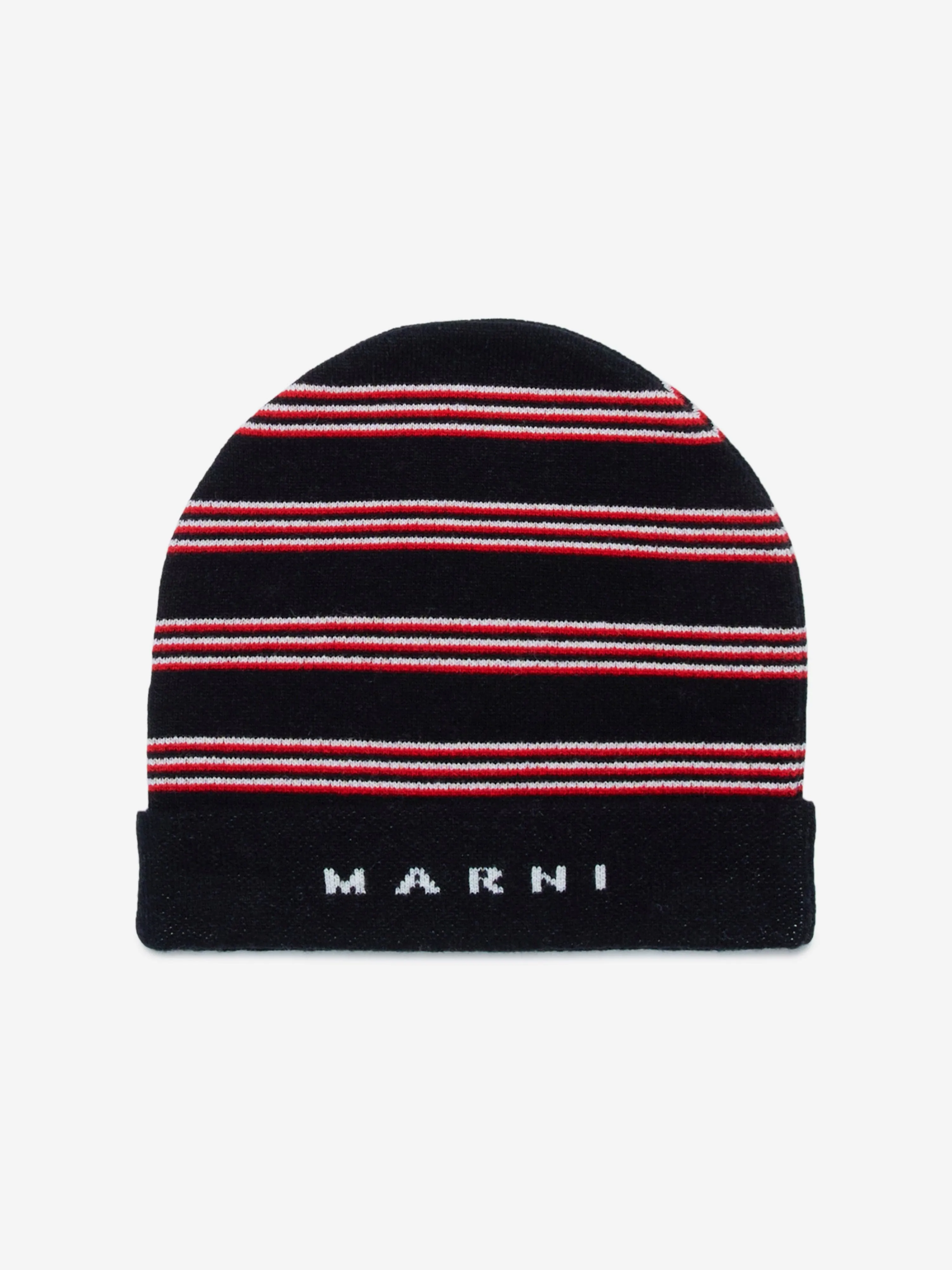 MARNI Kids Striped Beanie Hat in Black