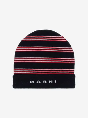 MARNI Kids Striped Beanie Hat in Black