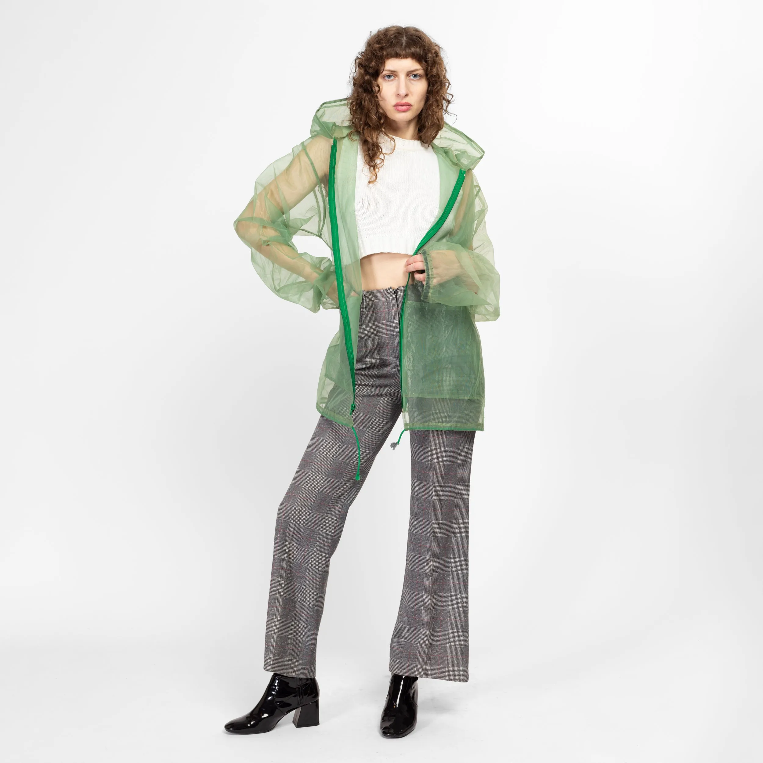 Med-XL 80s Sheer Green Mesh Hooded Jacket