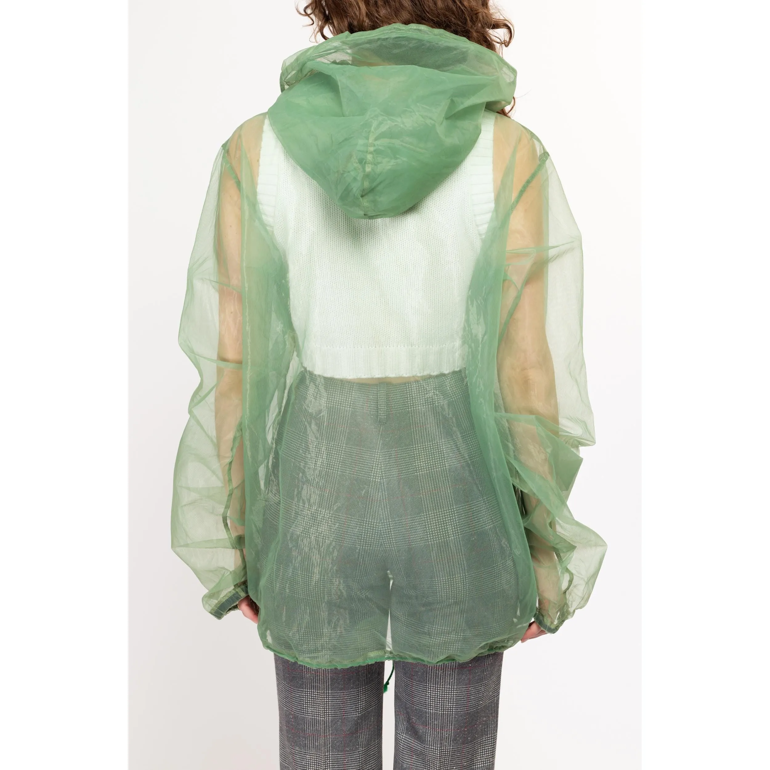 Med-XL 80s Sheer Green Mesh Hooded Jacket