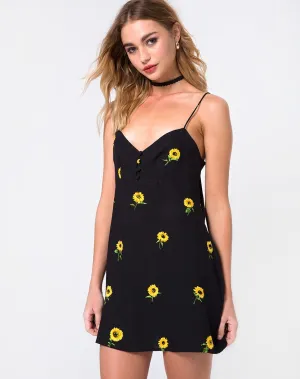 Medina Slip Dress in Ditsy Sunflower