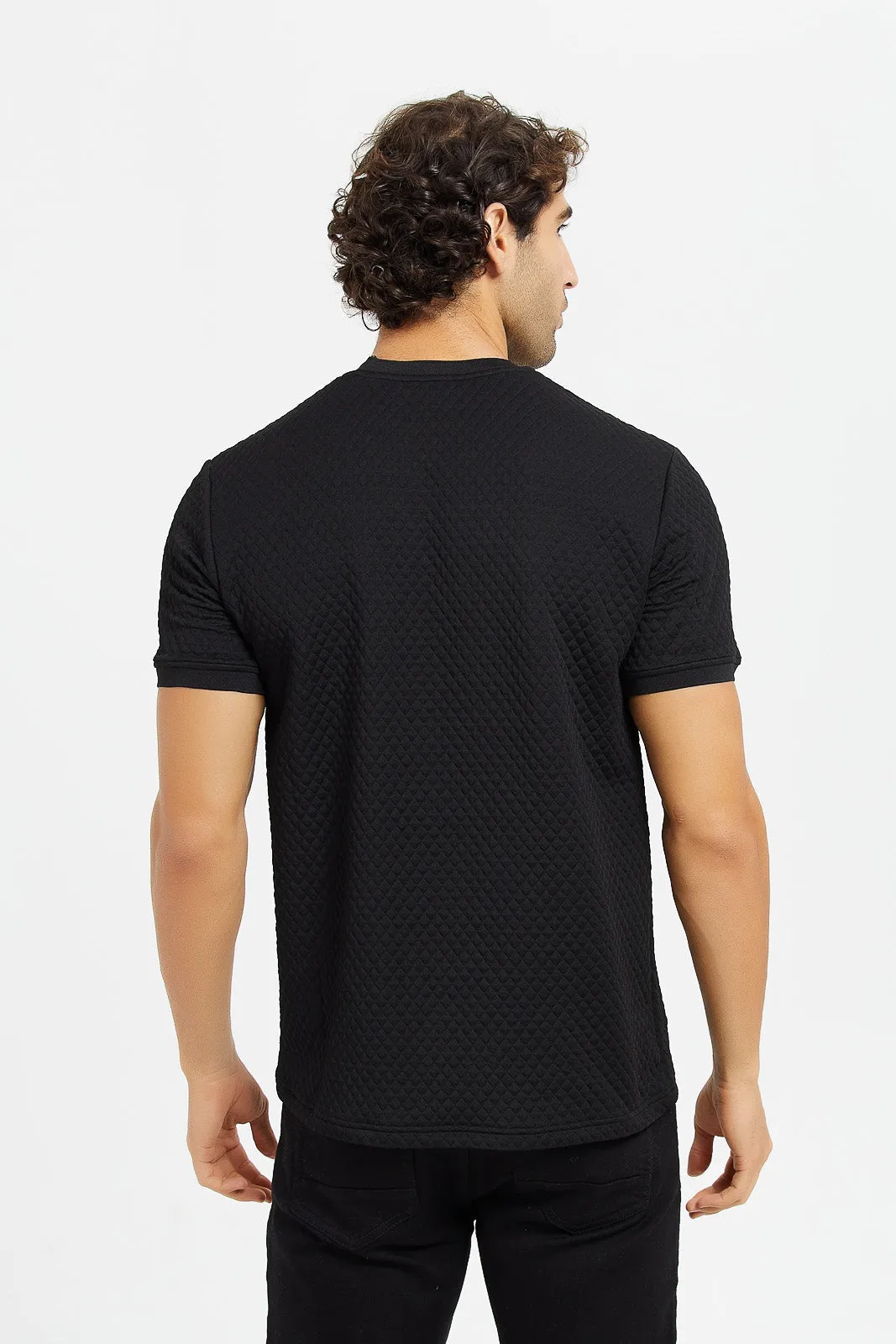 Men Black Diamond Quilted T-Shirt