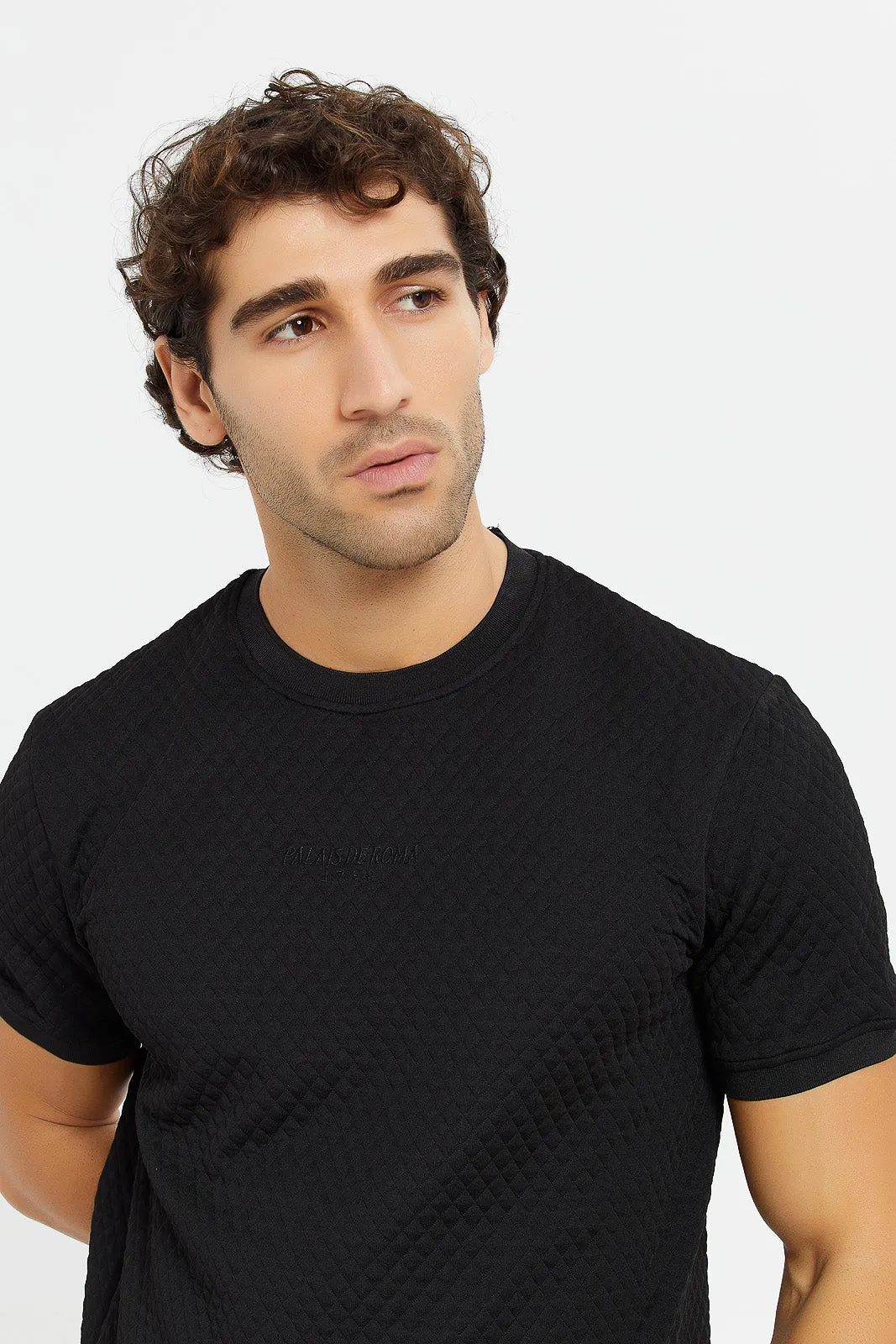 Men Black Diamond Quilted T-Shirt