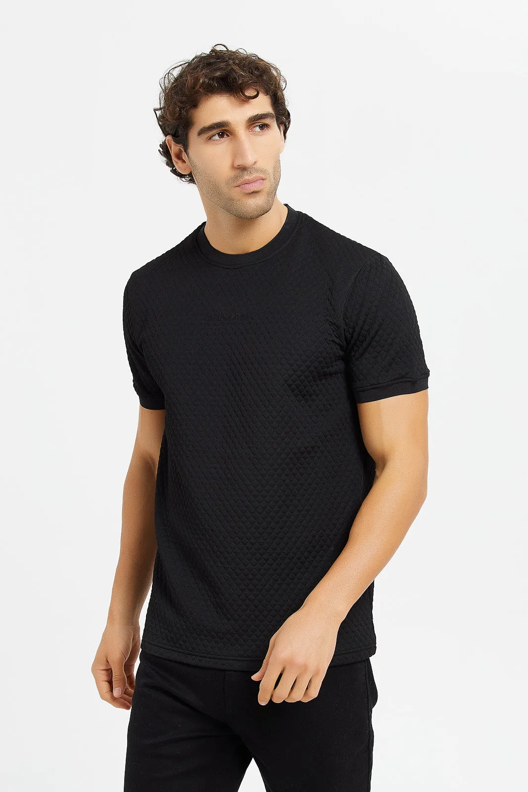 Men Black Diamond Quilted T-Shirt