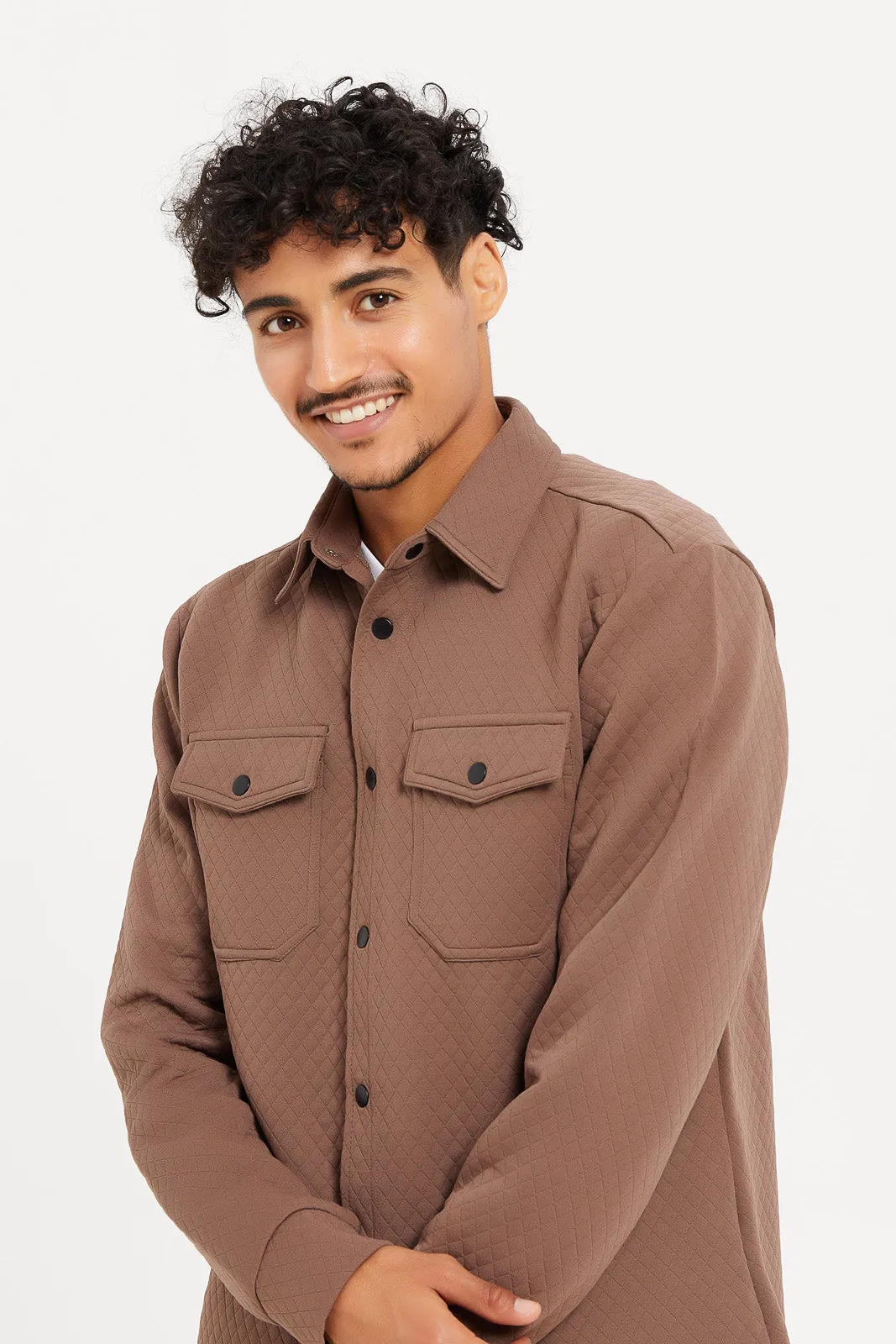 Men Brown Quilted Over Shirt