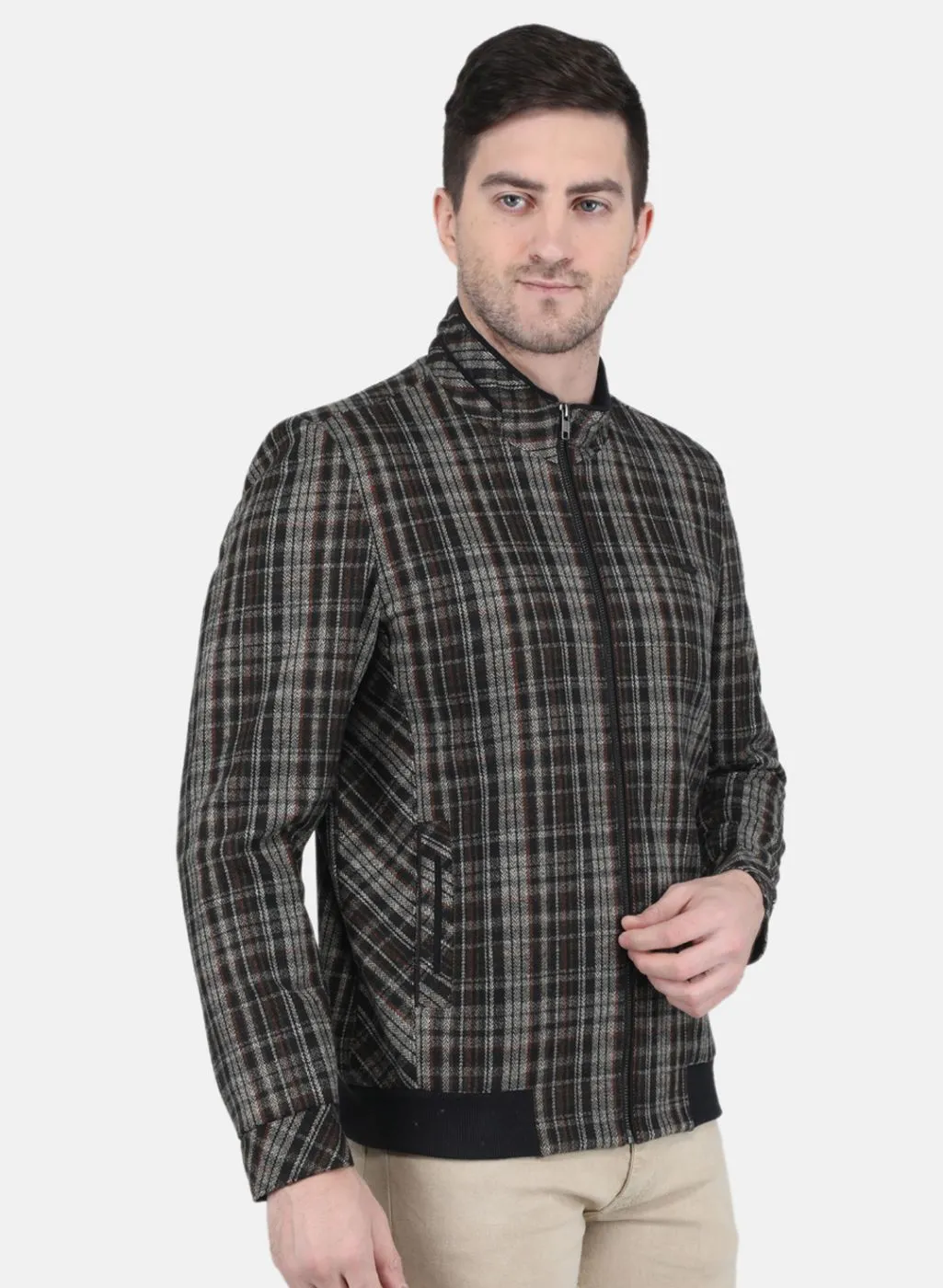 Men Khaki Check Coat