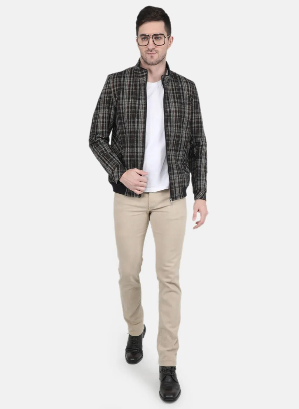 Men Khaki Check Coat