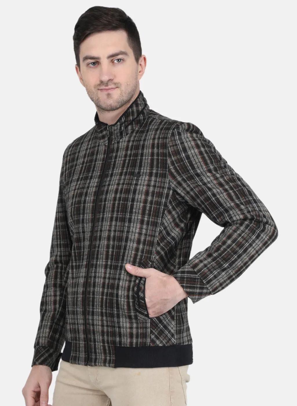 Men Khaki Check Coat