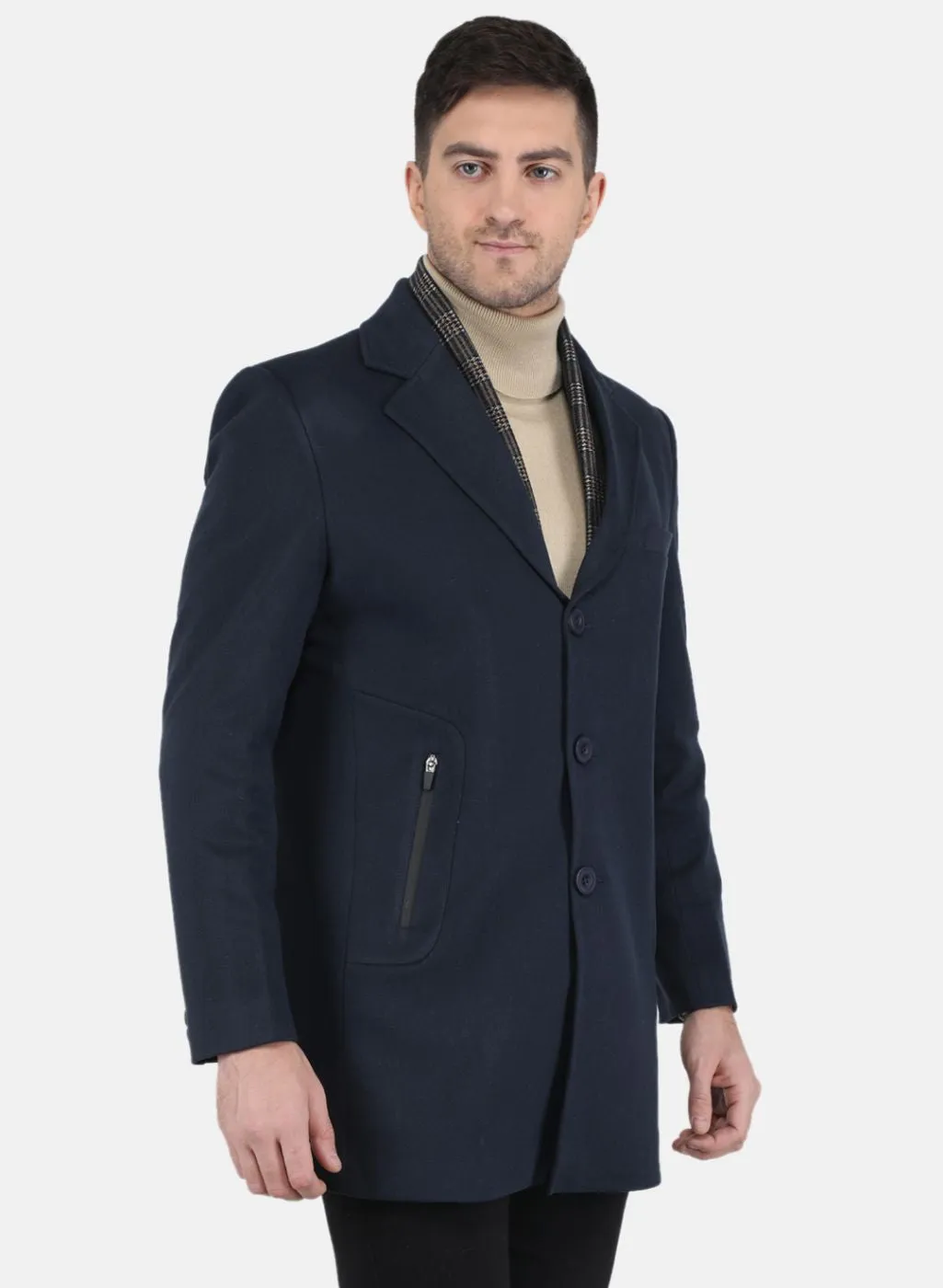 Men NAvy Blue Solid Coat