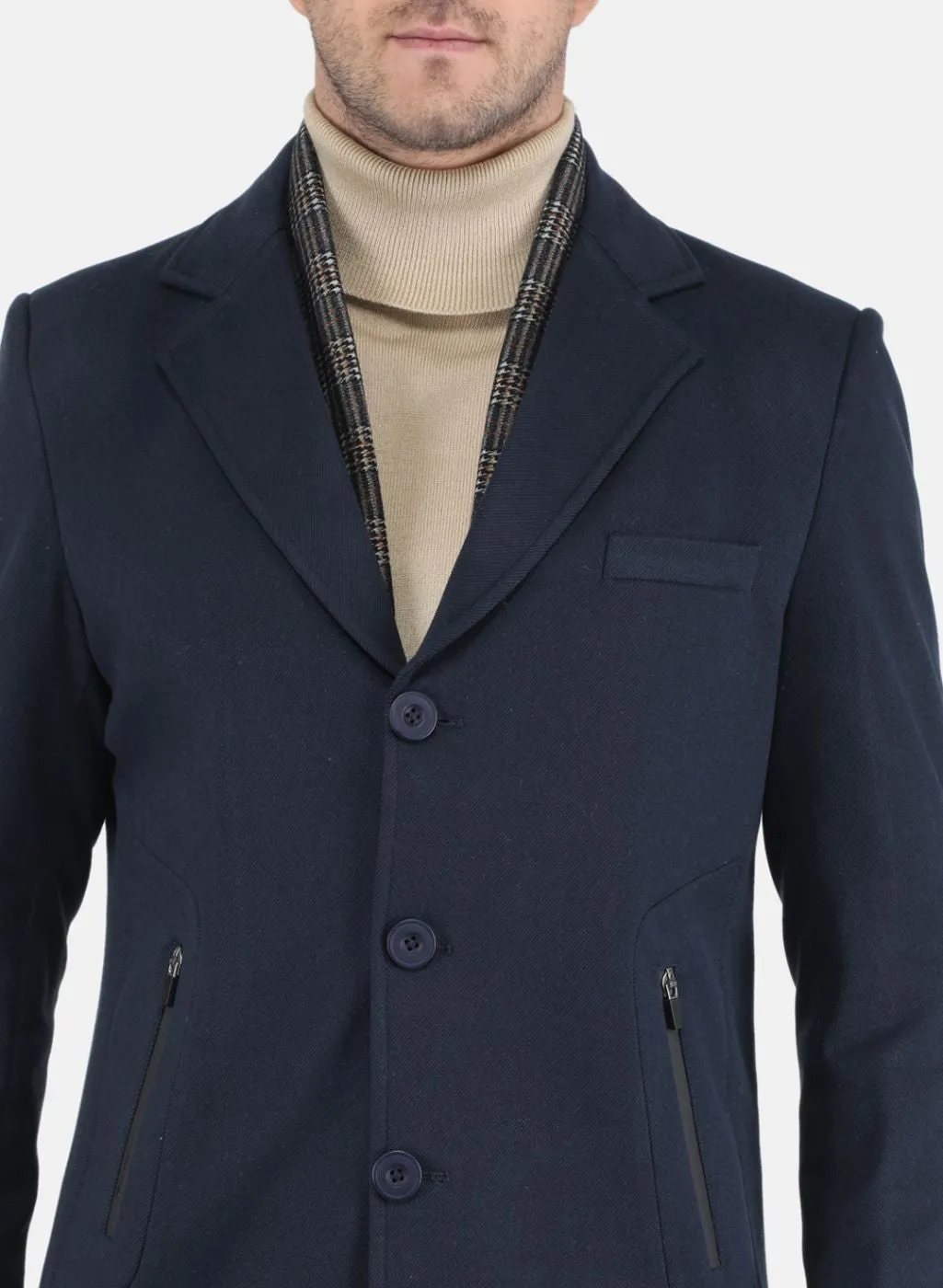 Men NAvy Blue Solid Coat