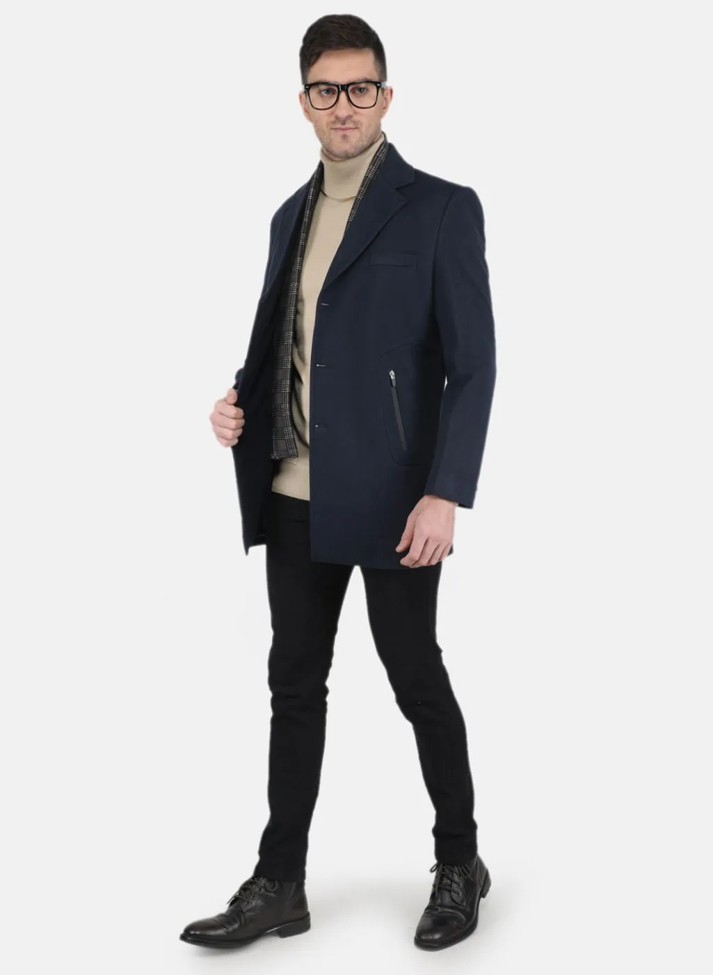 Men NAvy Blue Solid Coat