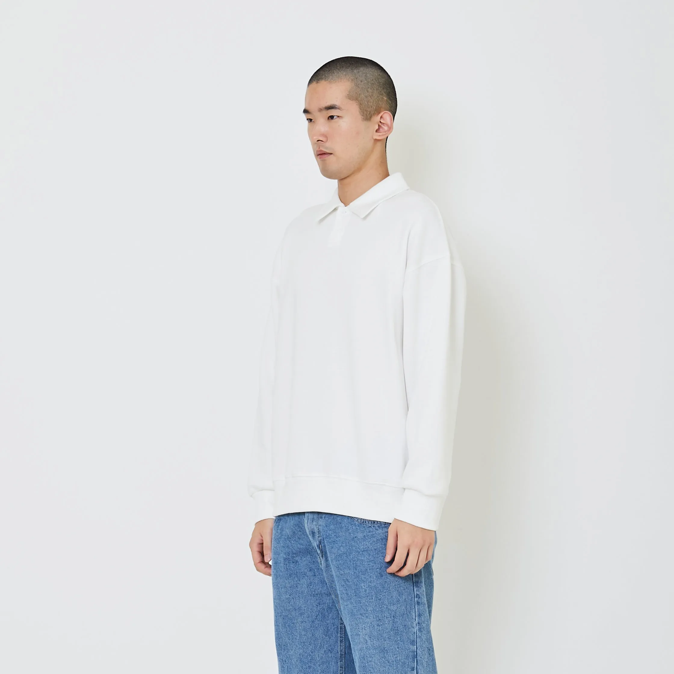 Men Oversized Polo Sweater - Off White - SM2405090A