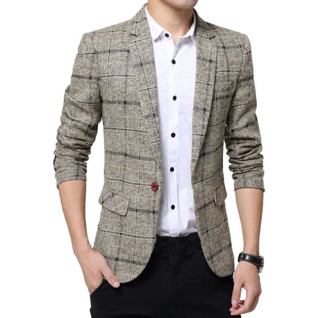 Men Plaid Suit Casual Slim Fit