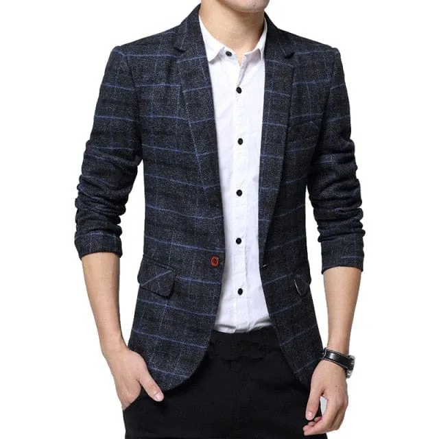 Men Plaid Suit Casual Slim Fit