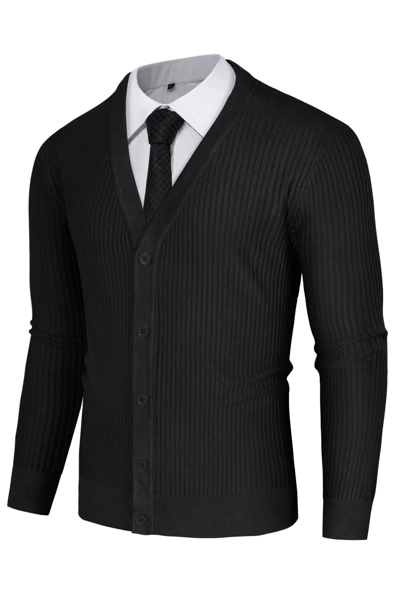 Men Ribbed Knitted Cardigan Long Sleeve V-Neck Button-up Sweater Knitwear