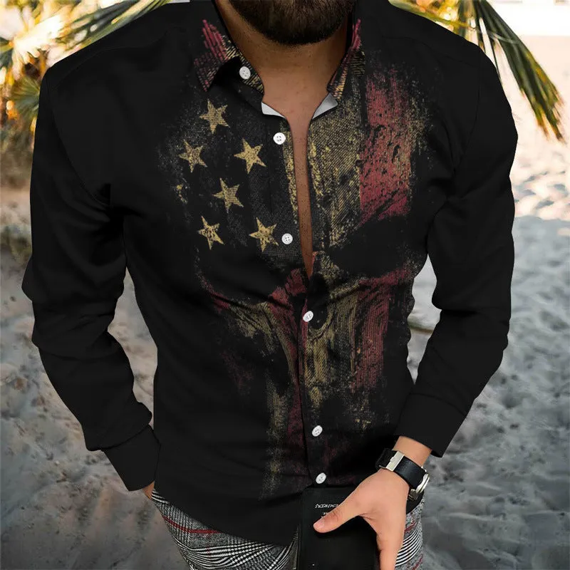 Men's 3D Printed Skull Shirt Cardigan - Stylish Button-Up with Unique Skull Design for Fashion-Forward Look