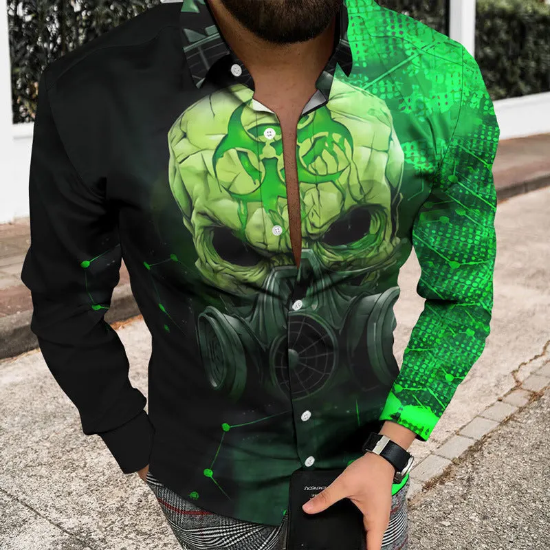 Men's 3D Printed Skull Shirt Cardigan - Stylish Button-Up with Unique Skull Design for Fashion-Forward Look