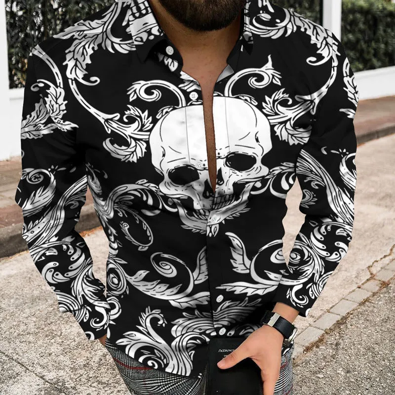 Men's 3D Printed Skull Shirt Cardigan - Stylish Button-Up with Unique Skull Design for Fashion-Forward Look