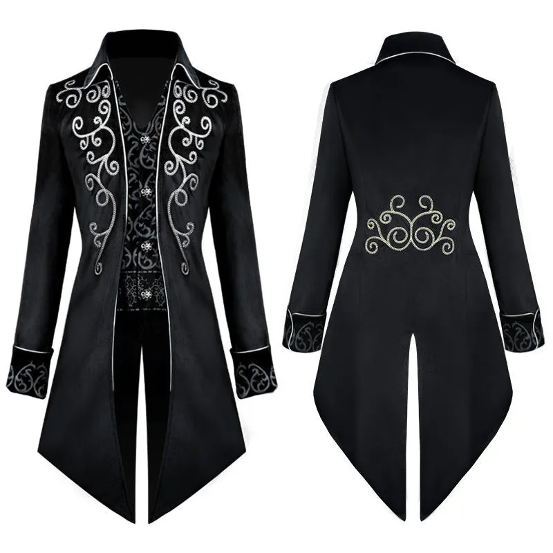 Men's Black Renaissance Victorian Inspired Steampunk Formal Tails Coat Costume